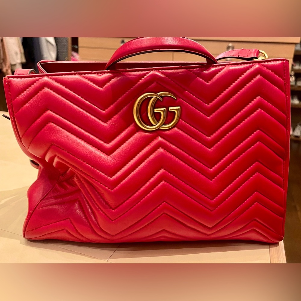 Gucci Marmont Medium Top Hand Red Tote